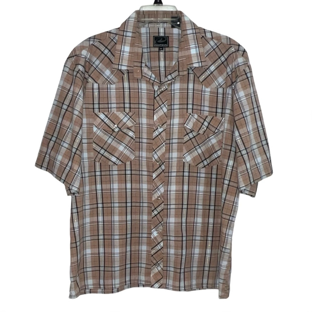 Roper Men’s Short Sleeve Button Up Plaid Shirt Size 2XL Tan